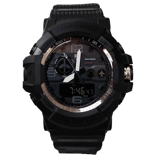 ناموجود اسپرت دیجیتال مردانه پسرانه ضدآب کرنومتر دار چراغ دید در شب مشکی نقره ای ساعت دوزمانه ارسال رایگانEMPOWER