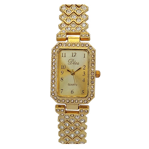 ساعت مچی بندفلزی زنانه نگیندار دستبندی مجلسی شیک فول نگین دخترانه طلایی سفید