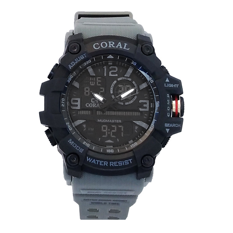 ساعت اسپرت مشکی جی شاک طوسی کورال مردانه CORAL دیجیتال آنالوگ دوزمانه ضدآب SPORTجیشاک