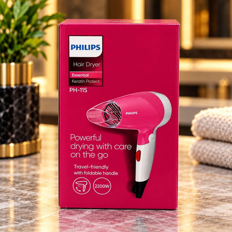 سشوار مسافرتی تاشو پر قدرت فیلیپس ph-115 دارای باد پخش کن و باد سرد 2200 وات